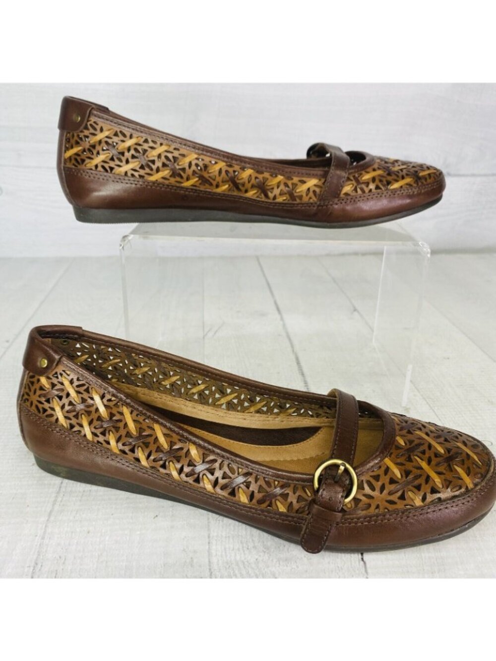 Nurture JILL Brown Woven Leather Closed Toe Buckle Mary Jane Flat Shoes Sz 7.5 M - Picture 4 of 14